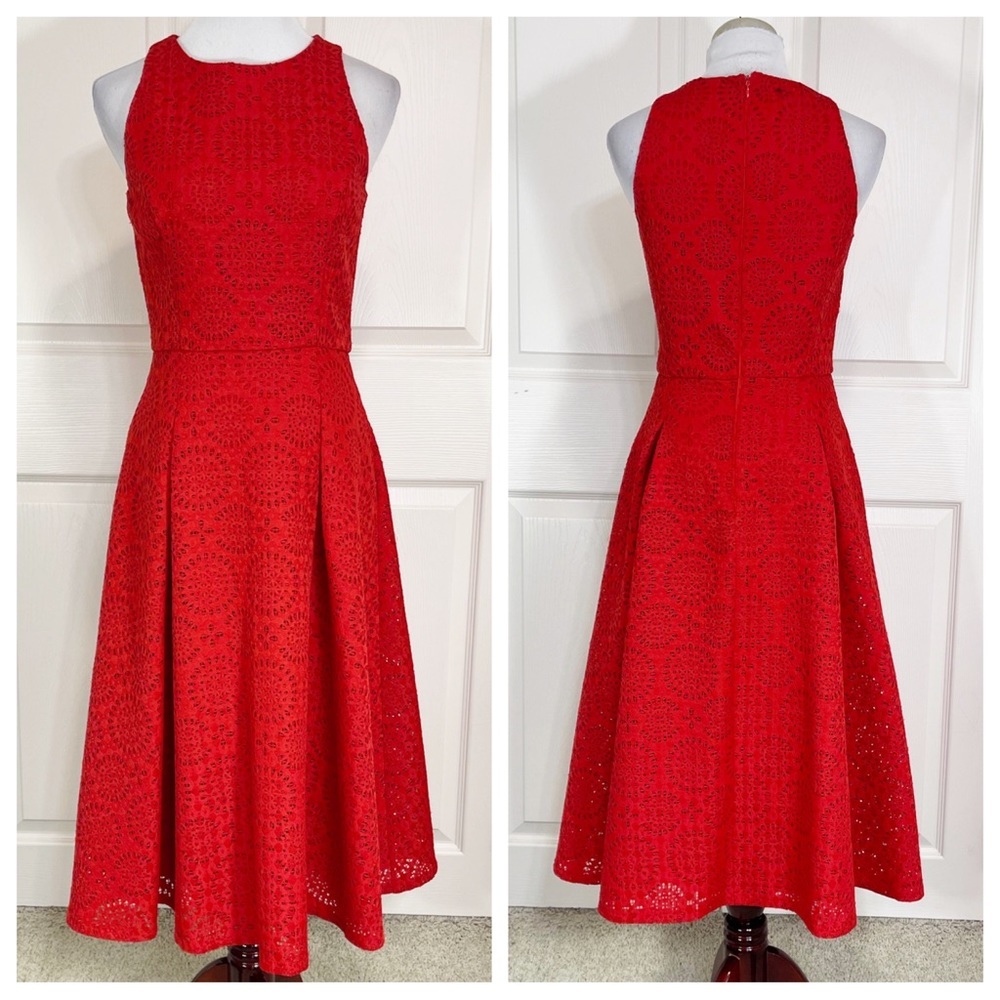 Katherine Kelly red lace fit and flare dress